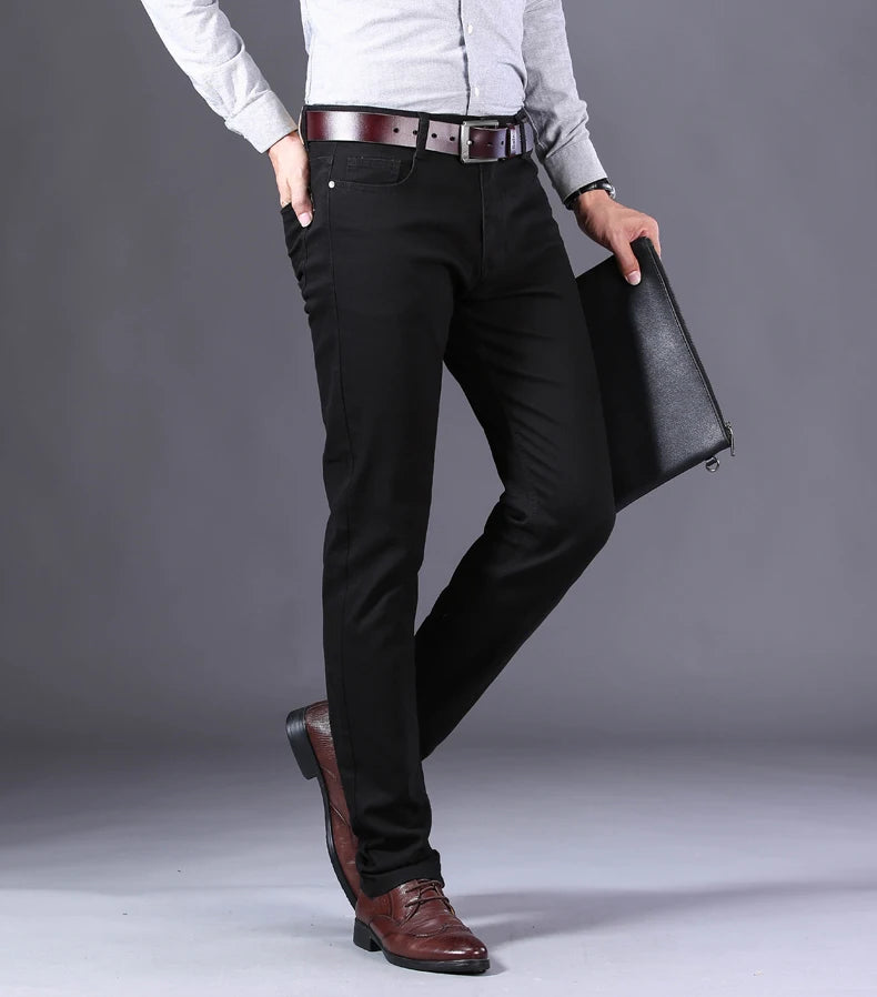 2026 New  Spring Autumn Wine Red Jeans Men Fashion Casual Classic Style Business Straight Fit Soft Trousers Male Advanced Pants