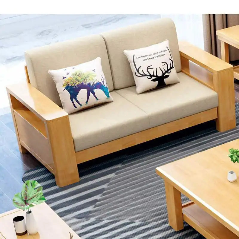 *# Modern Chinese Solid Wood Sofa Set Classic Living Room Small Household Furniture 1 2 3 Combination Sectional Fabric Sofa