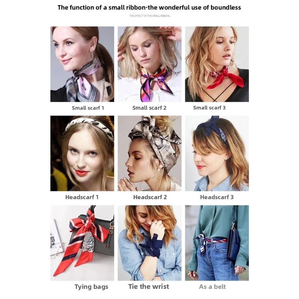 Printed Silk Scarf for Women Summer Lightweight Neck Scarf Collar Bandana Bag Strap Decorative Present Gift Accessories