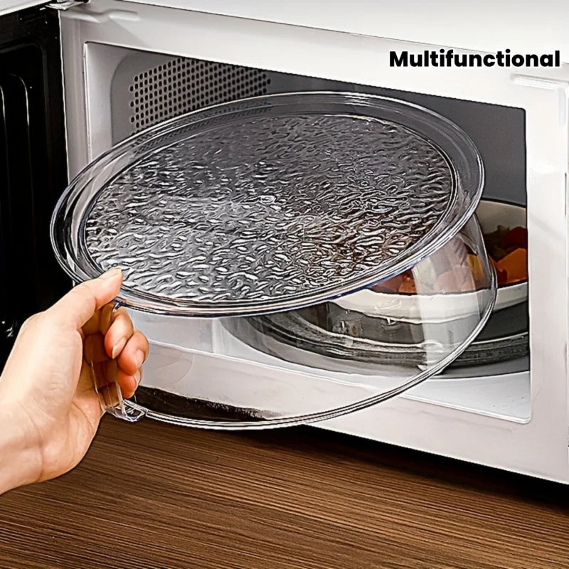 1Multifunctional Microwave Oven Splash Guard - Heat Resistant 200°C, 360° Splash Proof, Plastic Food Cover with Stackable Design