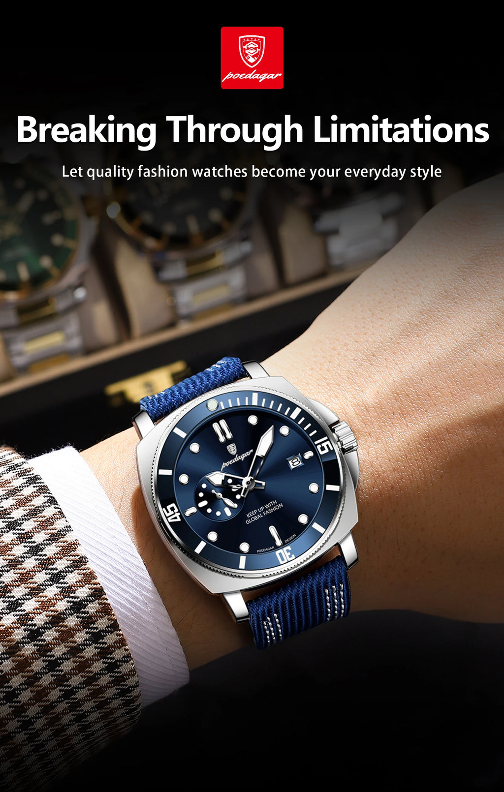 POEDAGAR Sport Military Men Clock Waterproof Luminous Date Top Luxury Watch For Man Nylon Leather Quartz Men's Watches Reloj+Box