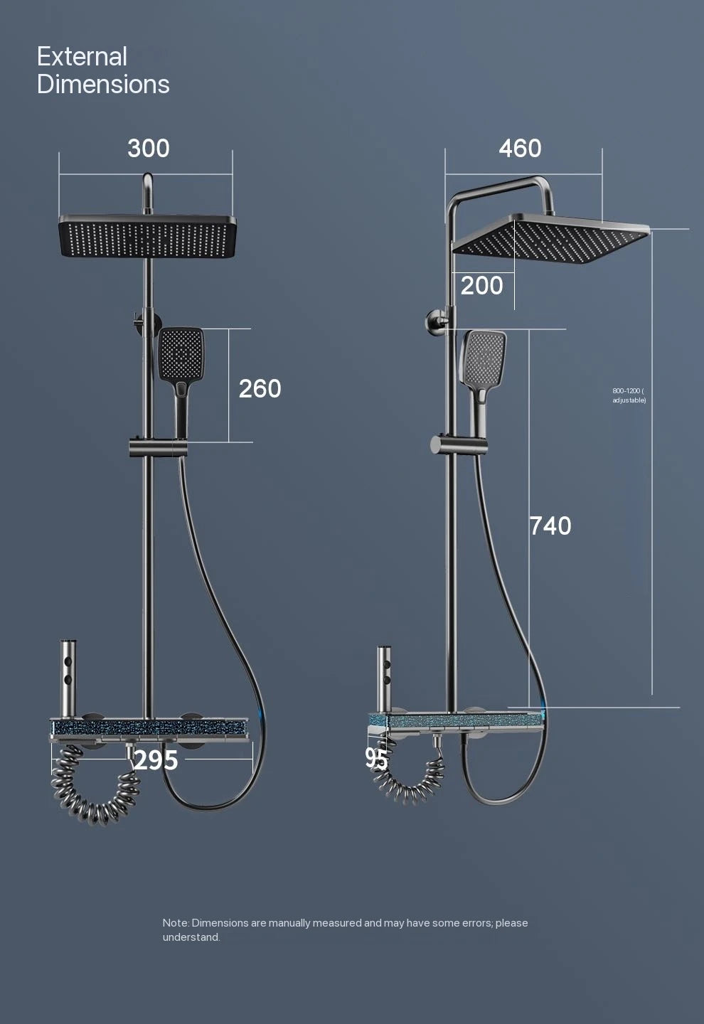 Gray Piano Button Ambient Light Bathroom Shower Full Set Digital Display Shower System Sets Rain Faucets Shower Head