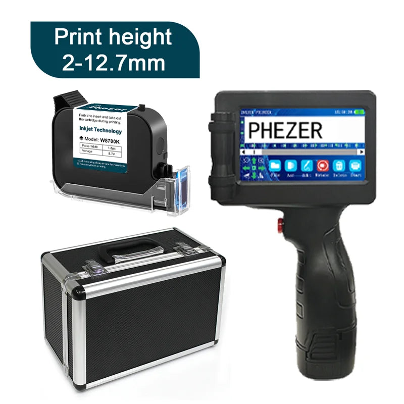 For Hp Phezer P17 2026 Handheld Inkjet Printer with 12.7mm Metal Case Prints QR Code Barcode Batch Date Serial Number Logo