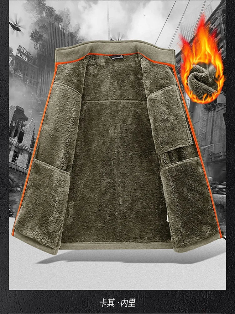 Men's outdoor sports sweater, wool jacket, autumn and winter windproof top, thick fleece, thick insulation windbreaker, casual v