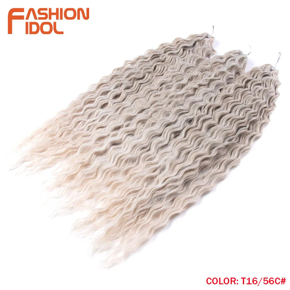 FASHION IDOL 24 Inch 300g Ariel Hair Synthetic Crochet Curly Hair Water Wave Braid Hair Ombre Blonde Braiding Hair Extensions