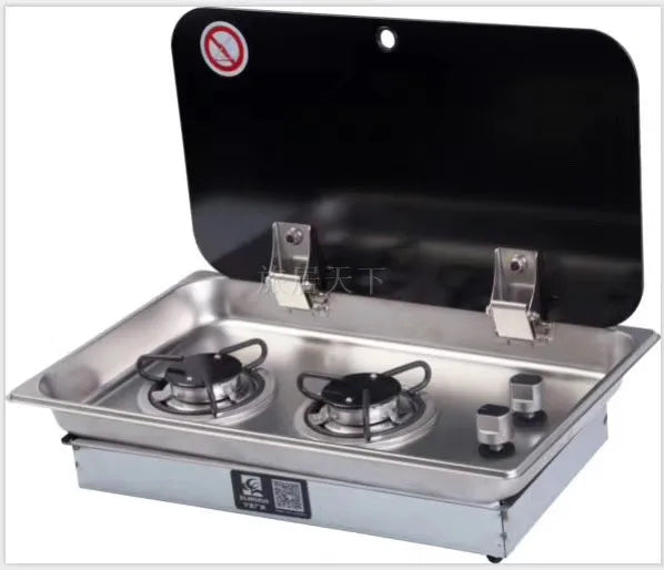 RV gas stove, trailer trailer trailer bed car converted sojourner, covered stainless steel double head stove, gas stove