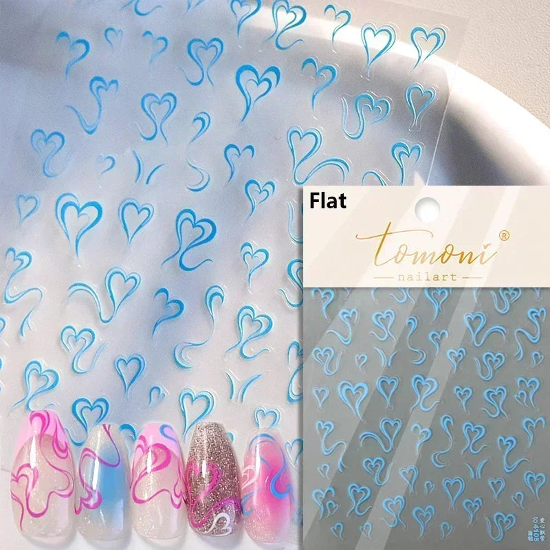 5D Gradient Love Gem Glitter Love Heart Colorful Cat's Eye Rhinestone Soft Self Adhesive Nail Art Stickers Shiny Manicure Decals