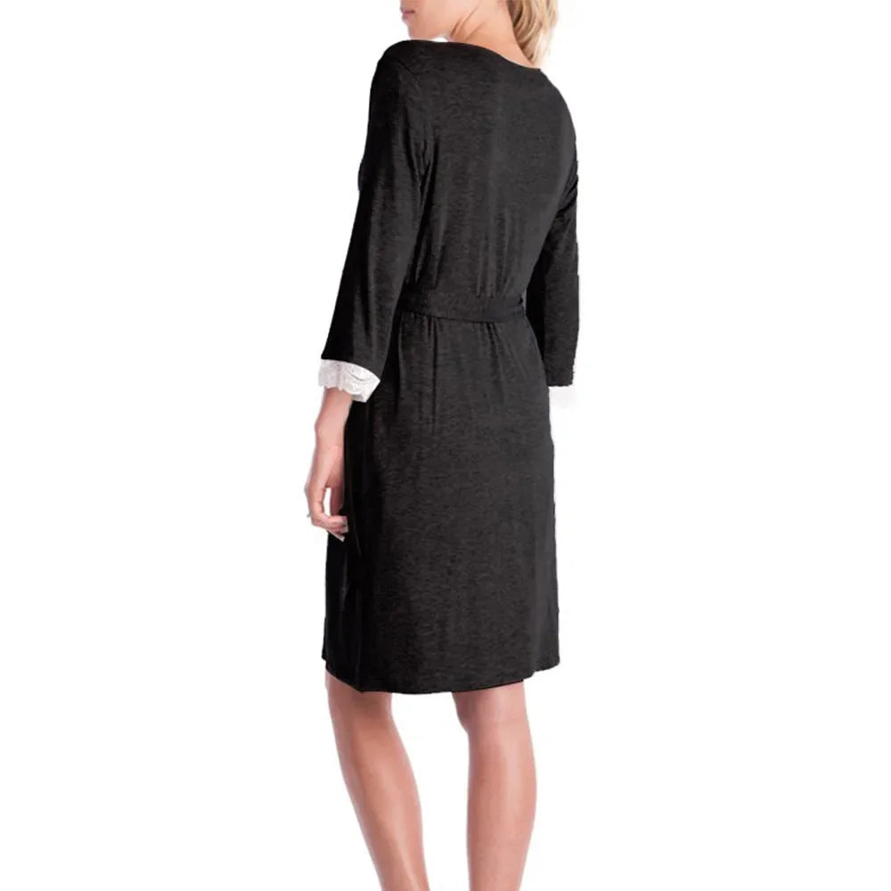 Fashion Lace Three-quarter Sleeve Maternity Nightdress Loose Bathrobe Pregnant Women Nightgown