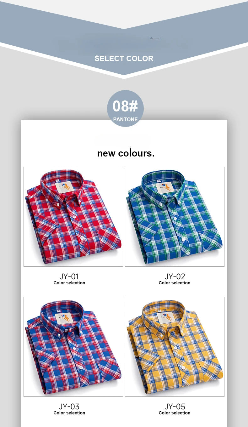 Fashion Korean Plus Size 8XL 100%Cotton Short Sleeve Shirts for Men Slim Fit Formal Plain Shirt Plaid Hawaiian Shirt Casual Top