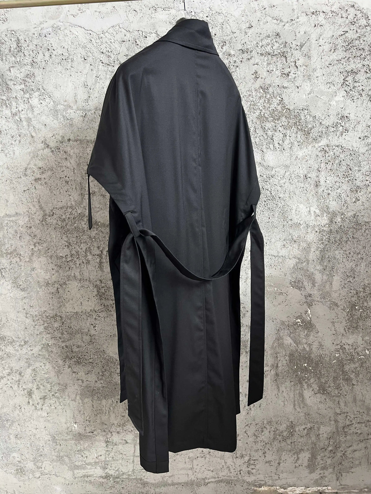 TOP-YAMAMOTO Japanese original design Dark style loose wool mixed tie double-breasted overcoat for men