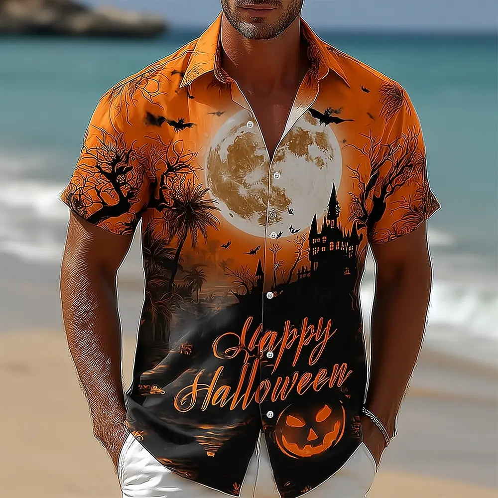 2025 Halloween Men's Halloween Themed Shirt Button Up Shirt Short Sleeve Dark Punk Gothic Style Holiday Streetwear Summer