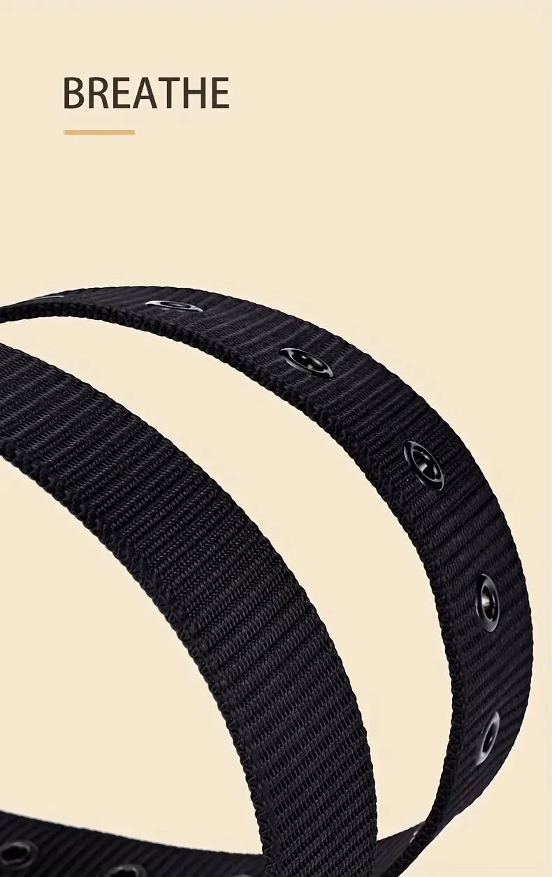 Men's Belt Porous Canvas Pin Buckle Leather Belt Outdoor Sports Belt Women's Trendy Eyelet Belt With Jeans Belt For Men Women