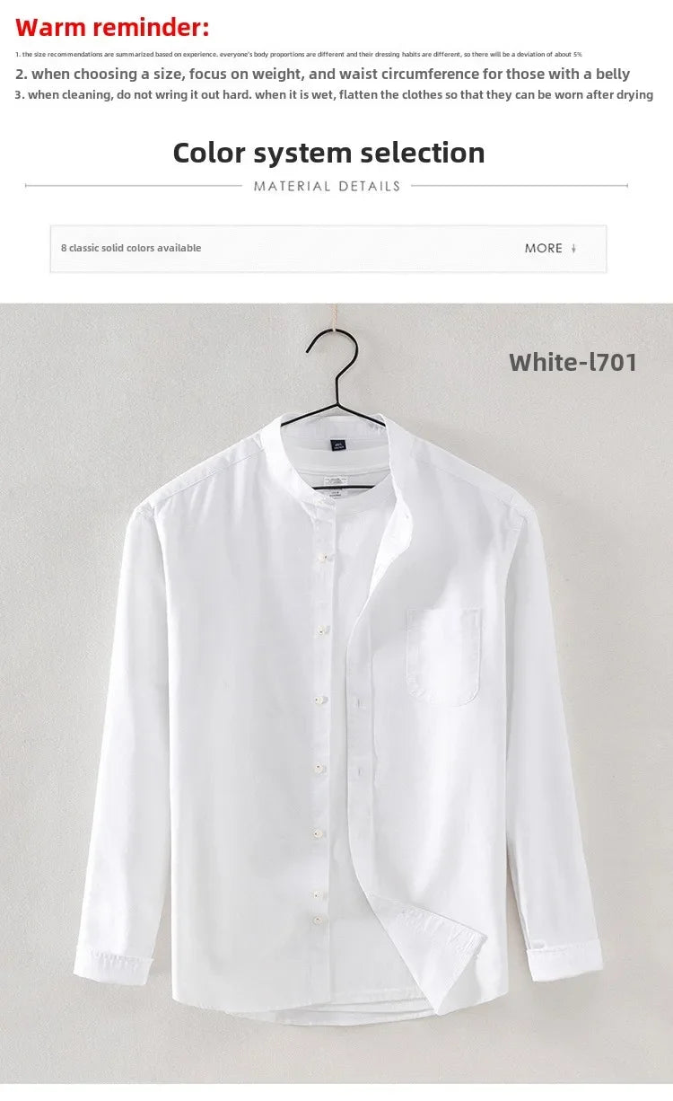 2027 Cotton Stand-up Neck Oxford Spinning Anti-wrinkle Casual  Spring  Autumn New Men's Shirt Jackets  Long Sleeve Shirt Men's