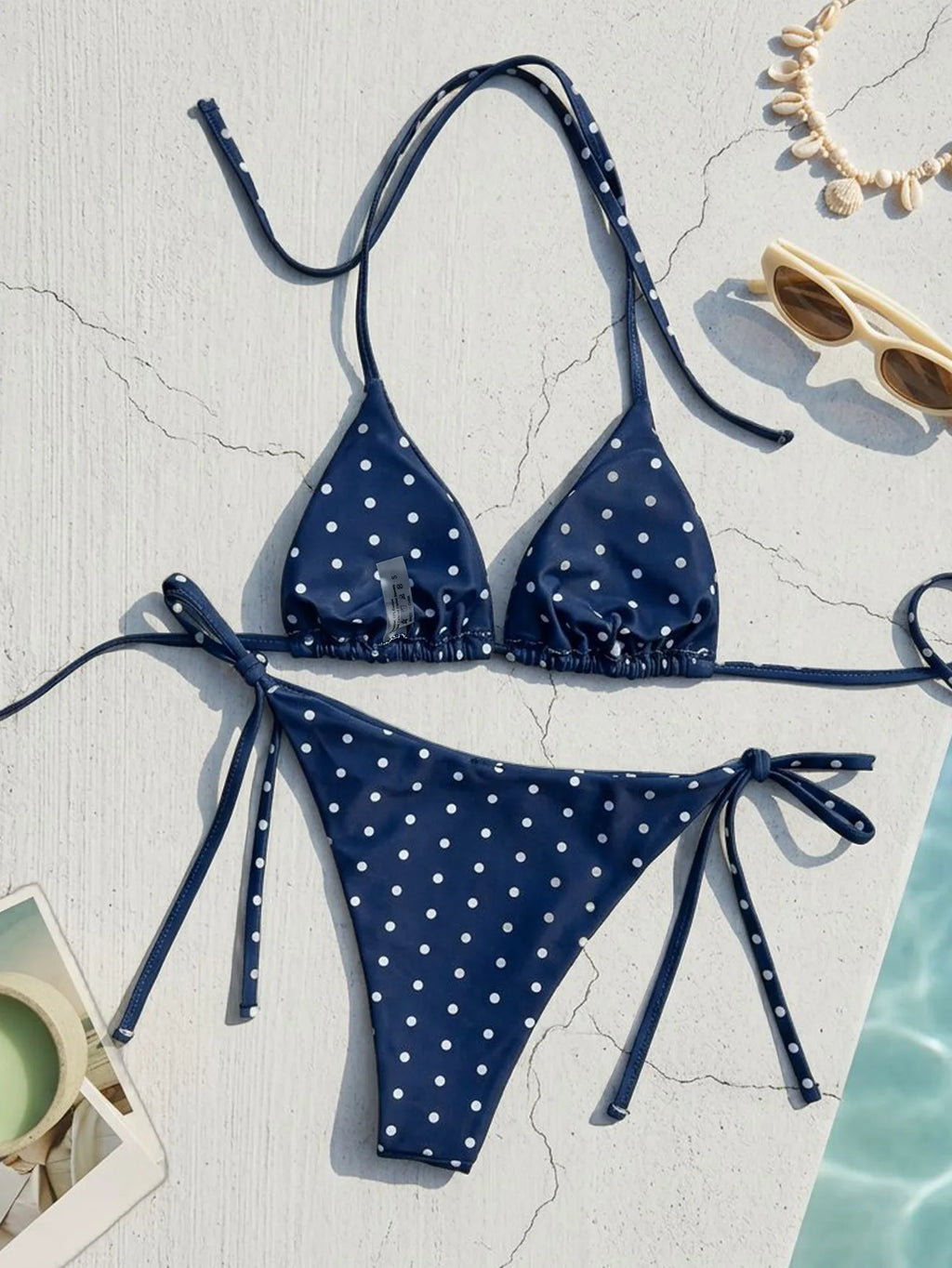 2026 Retro Polka Dot Tie Side Bikini Set for Women, Sexy Push Up Halter Neck Swimwear, High Waist Beach Bathing Suit, Summer