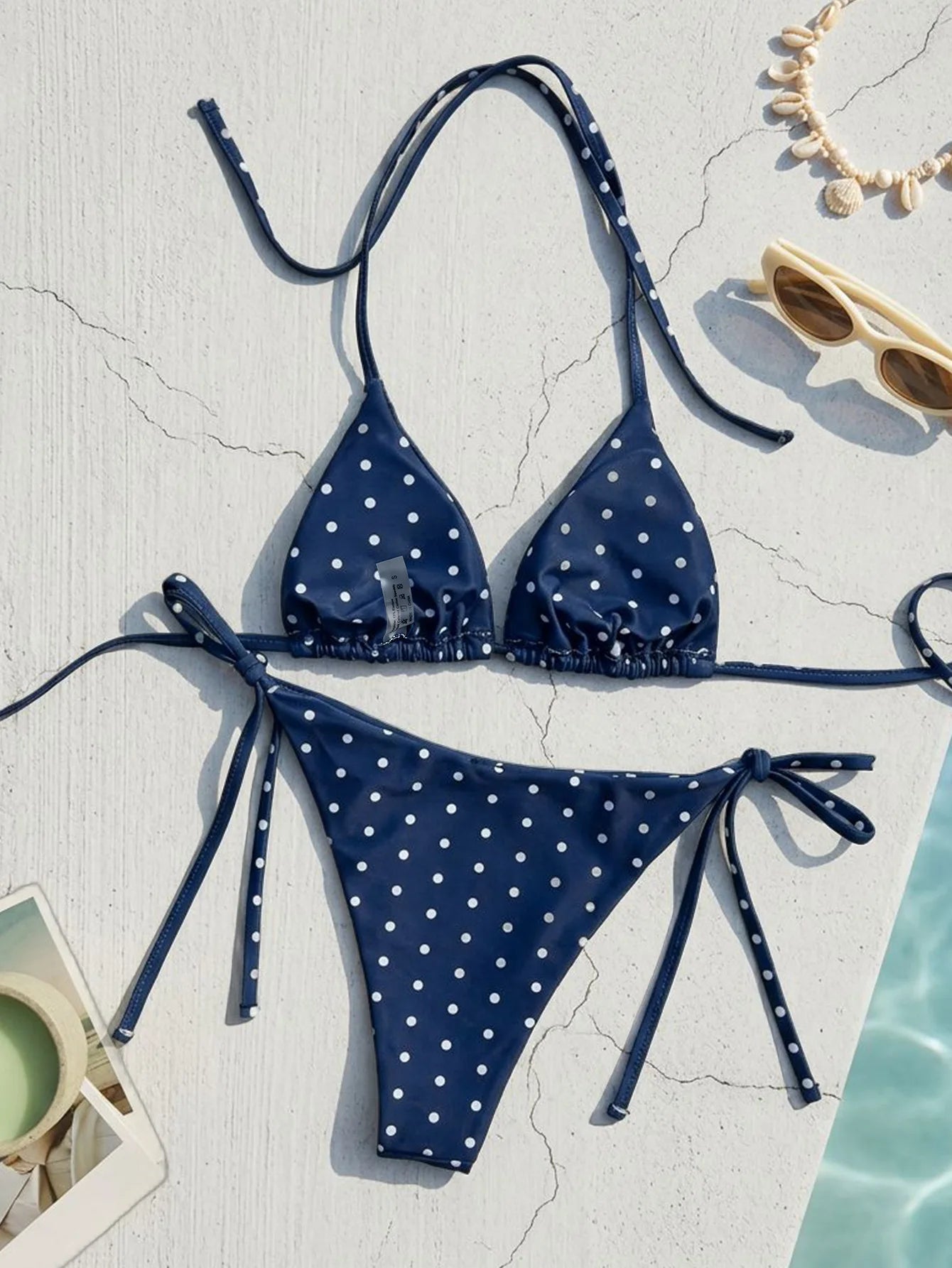 2026 Retro Polka Dot Tie Side Bikini Set for Women, Sexy Push Up Halter Neck Swimwear, High Waist Beach Bathing Suit, Summer