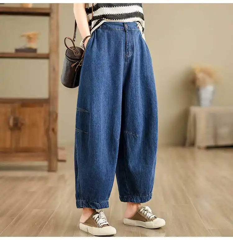 2026 New Women's Retro Literary Baggy Jeans Simple Versatile Wide-leg Washed Denim Trousers Casual Streetwear Ladies Harem Pants