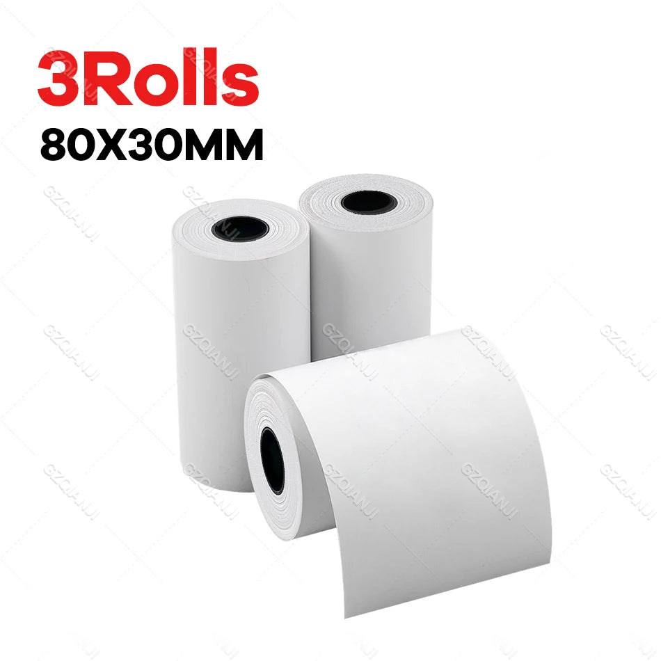 80mm Width Non-Adhesive Thermal Printer Paper for Pos Receipt Maker Black on White Printing 3 Rolls Suitable Notes List Photo