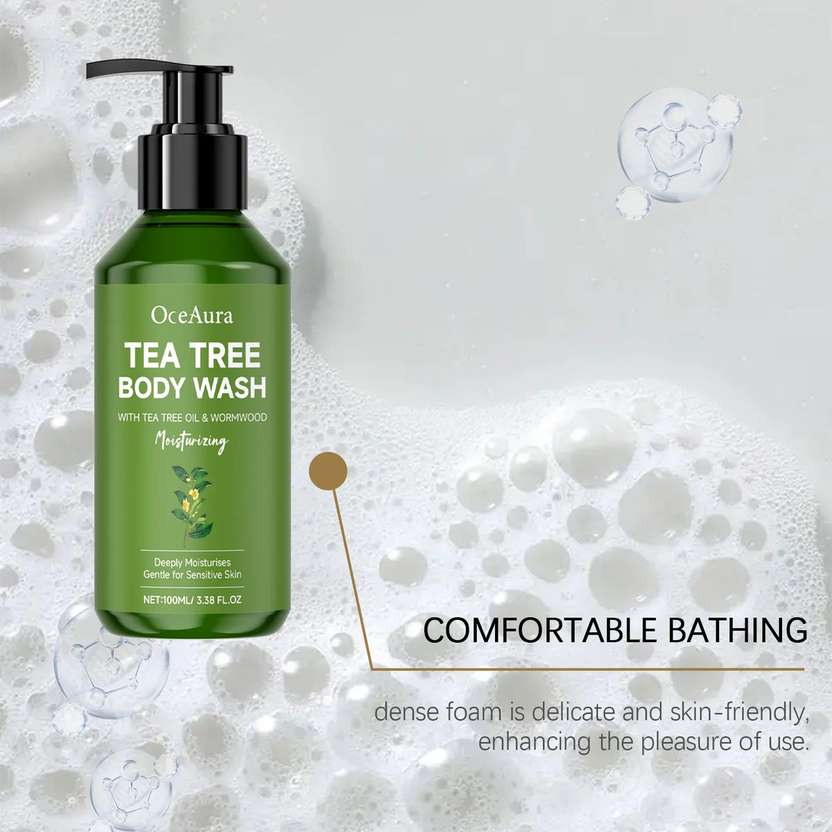 OceAura Tea Tree Body Wash Soothing Skin Relieve Skin Dryness Remove Excess Sebum Long Lasting Fragrance Moisturizing Shower Gel