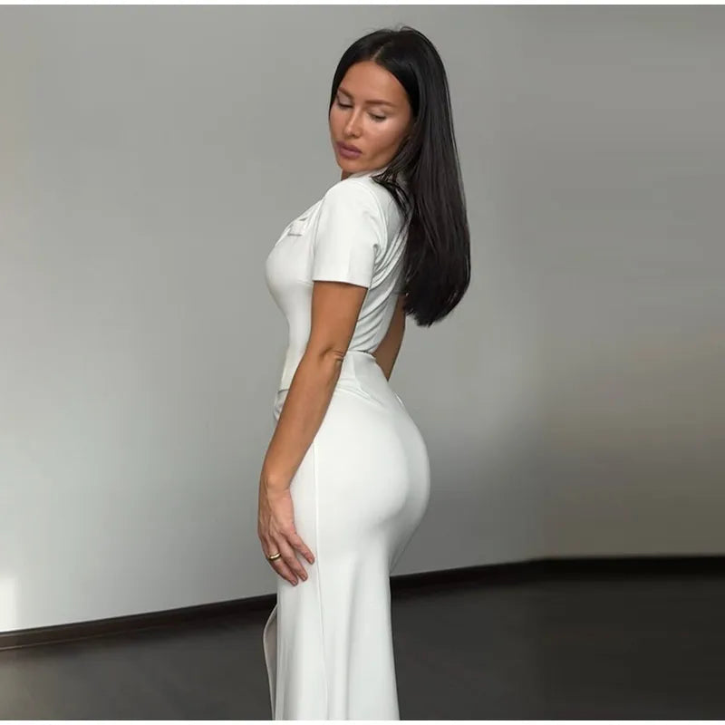 Fashion Lapel Short Sleeve Dress Women's Solid Color Single Breasted Slit Midi Dresses 2026 Summer New Lady Elegant Office Wear