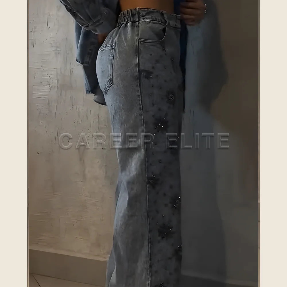 Denim Pants for Women High Waist Wide Leg Jeans Versatile Classic European and American Casual Loose Jeans Fashion Trousers