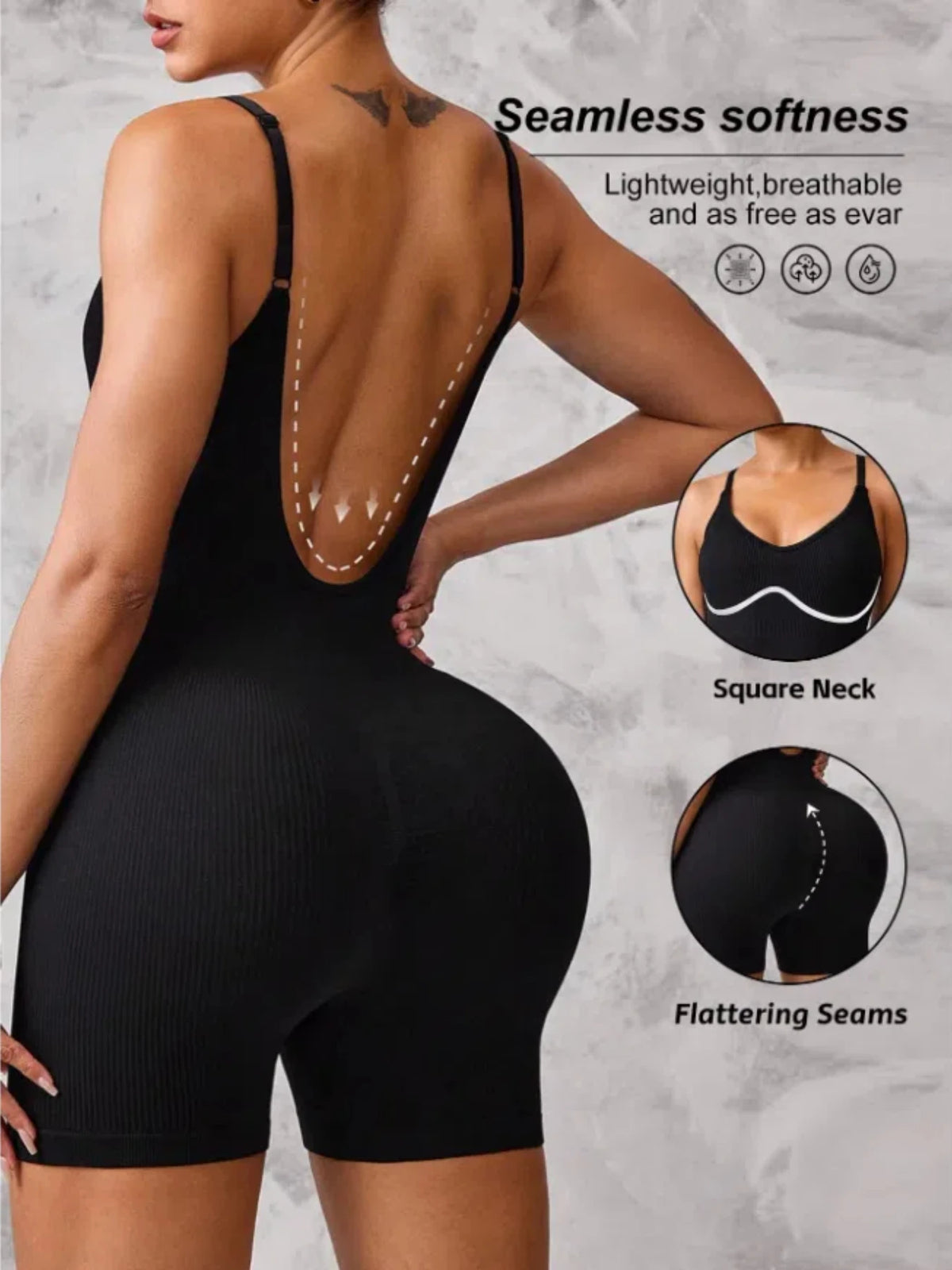 Women Contrast Line Cami Jumpsuit Tummy Control Butt Lifting Bodycon Short Unitard For Yoga Pilates Fitness Workout