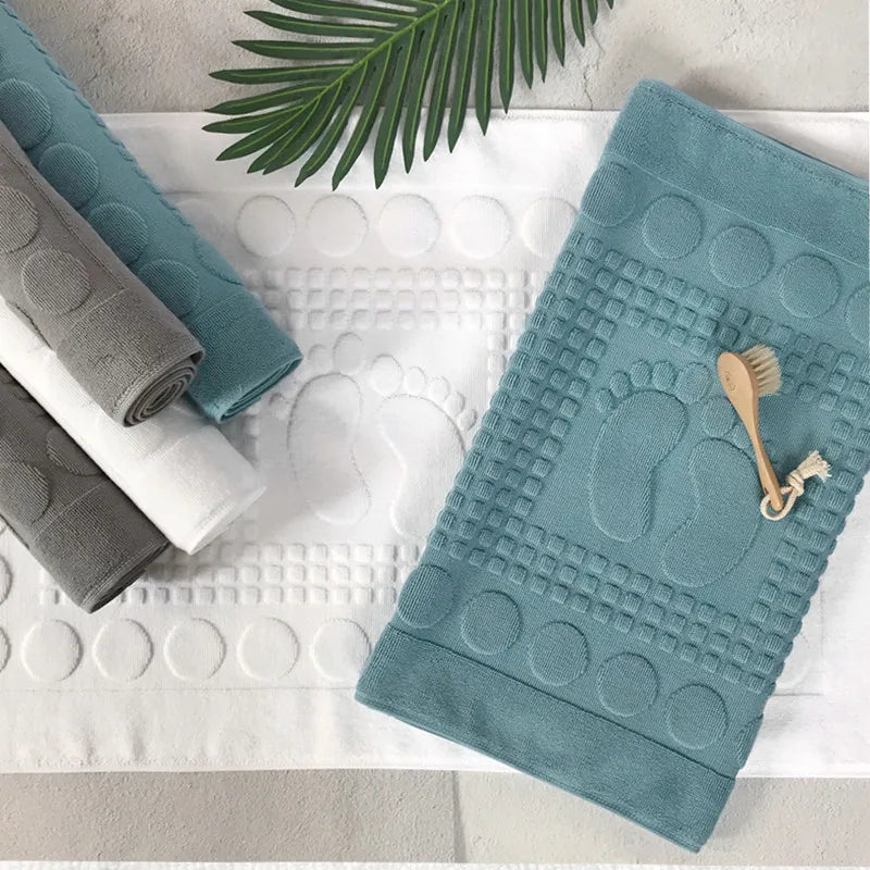 Hotel Home Floor Towel, White Foot Pattern Carpet,Spa Shower Room Mats,100%Cotton,High Quality,50x80cm, Anti-slip Bathtub Towels