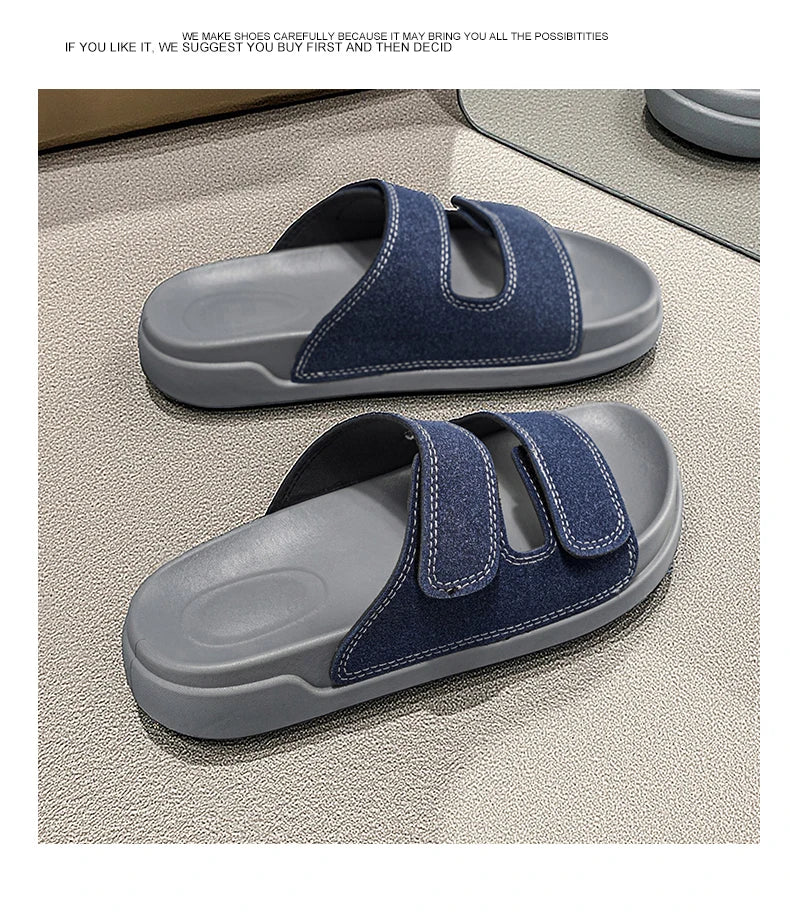 Birkent Men's Sandals Summer 2026 Outdoor Sports Beach Flat Slippers Thick Bottom Anti-slip Wear-resistant Casual Slip-ons