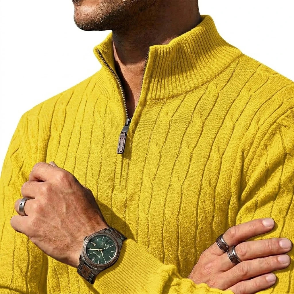 New Men's Cable Knit Half Zip Sweater Jacket Casual Long Sleeve Knitted Pullover Autumn Winter Warm Cardigan Outerwear Coats