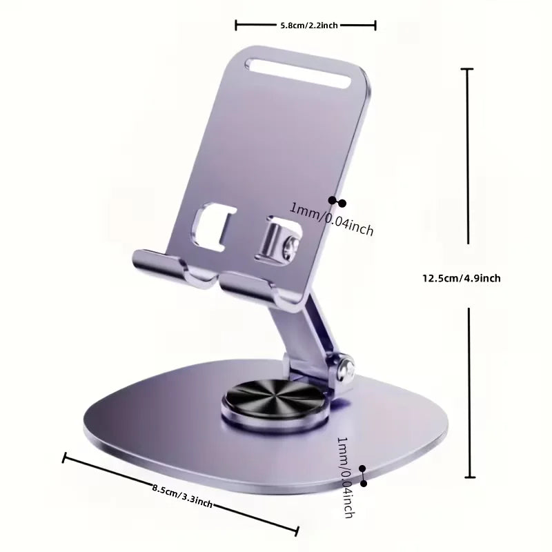 Aluminum Alloy Mobile Phone Stand - Waterproof 360° Rotatable Desktop Stand with 2-Position Adjustable Foldable Design