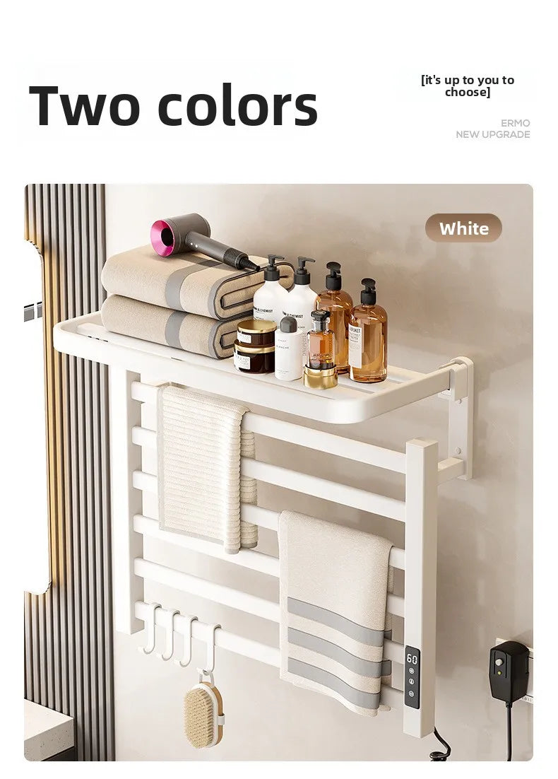4-layer Intelligent Electric Heated Towel Rack Dryer With Fast Sterilization And Wall Mounted  No drilling required