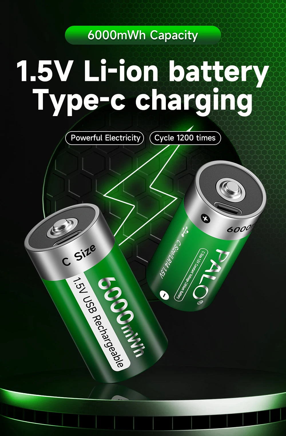Palo 1.5V Lithium Rechargeable Battery R14 LR14 USB Charging  C Size Li-ion Battery For Water Heater Gas Stove Radio Shaver