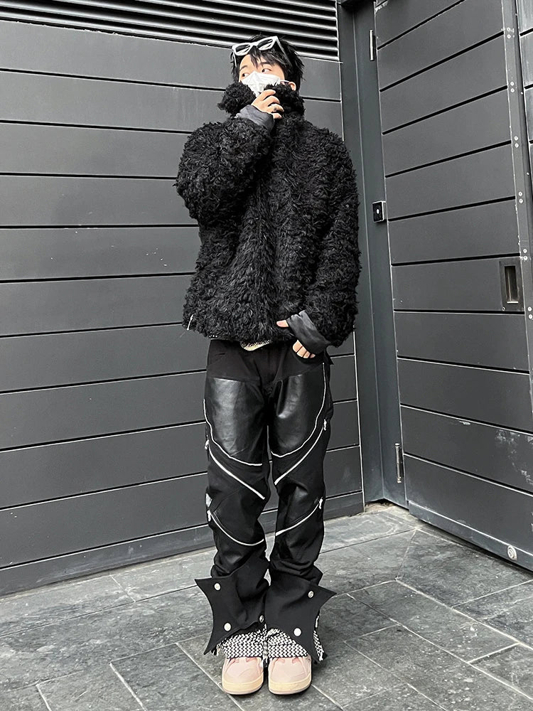 Mauroicardi Spring Autumn Long Black Patchwork Pu Leather Pants Men with Many Zippers Luxury Designer Clothing Trousers Fashions