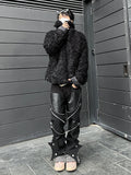Mauroicardi Spring Autumn Long Black Patchwork Pu Leather Pants Men with Many Zippers Luxury Designer Clothing Trousers Fashions