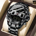 POEDAGAR LED Luxury Men Watch Sports Dual Time Display Digital Luminous Week Date Man Wristwatch Electronic Quartz Men's Watches