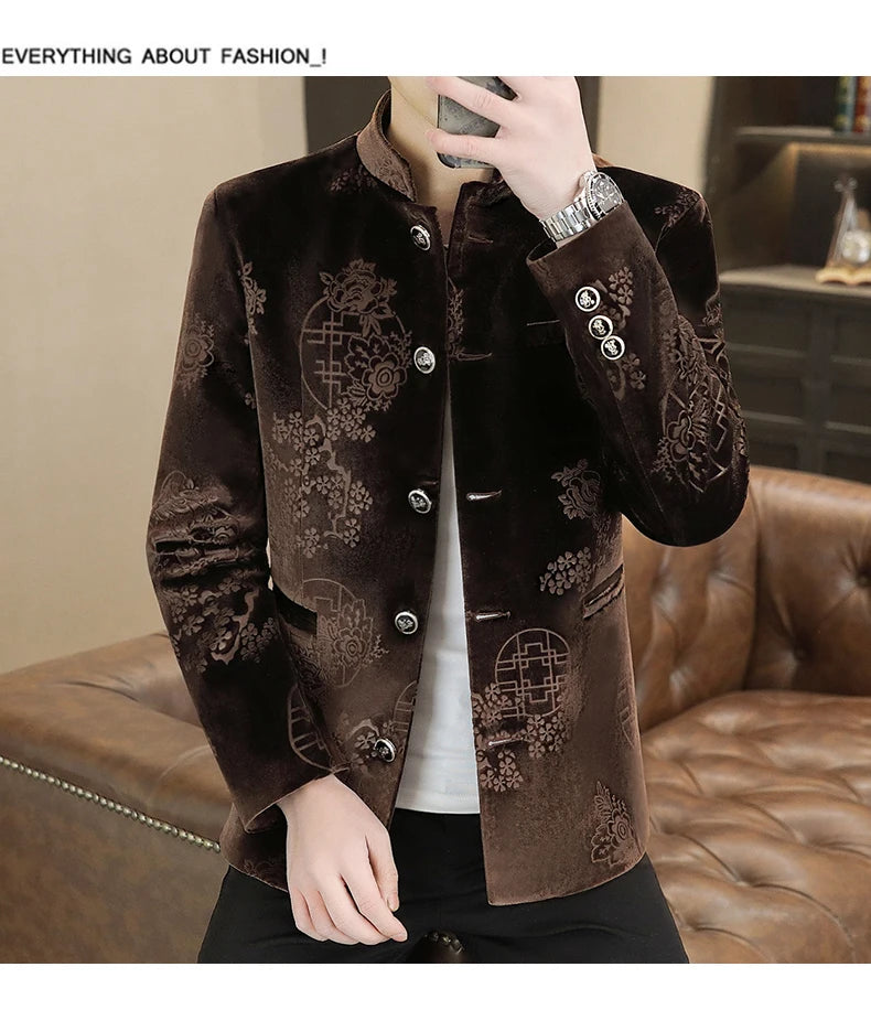 Blazer New Men's Fashion Business Gentleman Wedding English Style Banquet Chinese Jacquard Satin Outdoor Casual Slim Blazer