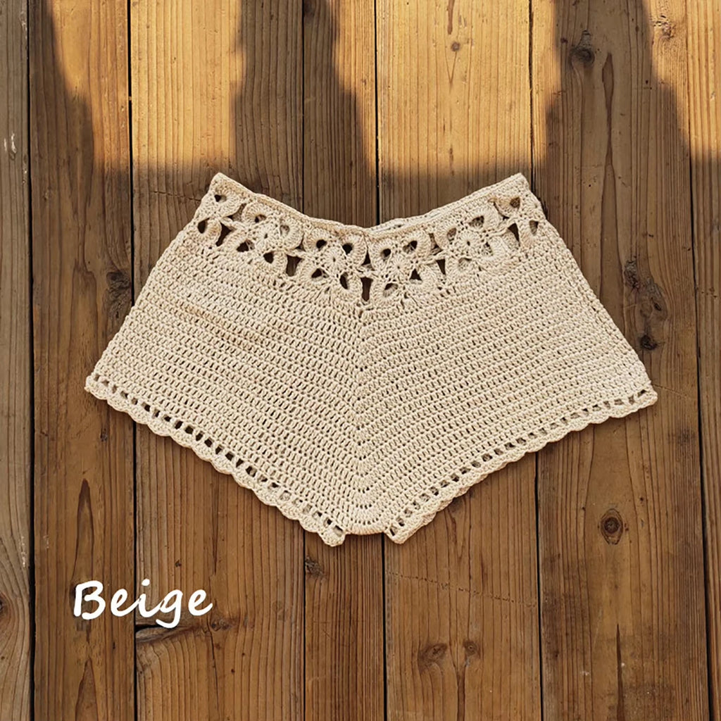 Summer Women's Crochet Cutout Swim Shorts Bathing Suit Bottoms Beach Style Drawstring Beach Board Shorts Swim Trunks