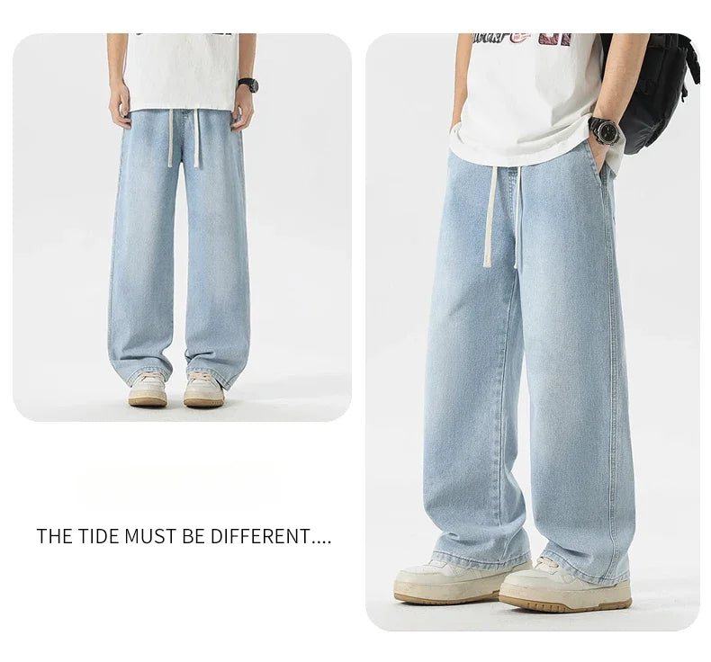 Men's Jeans American Loose Wide-leg Loose Straight Casual Trousers Street Hip-hop Baggy Jeans Black Grey Blue Streetwear Men