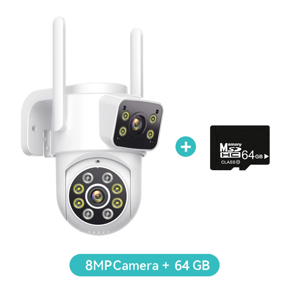 4K 8MP PTZ WiFi Surveillance Camera Dual Screen AI Human Detection Wireless Outdoor IP66 Waterproof CCTV Security P2P iCSee APP