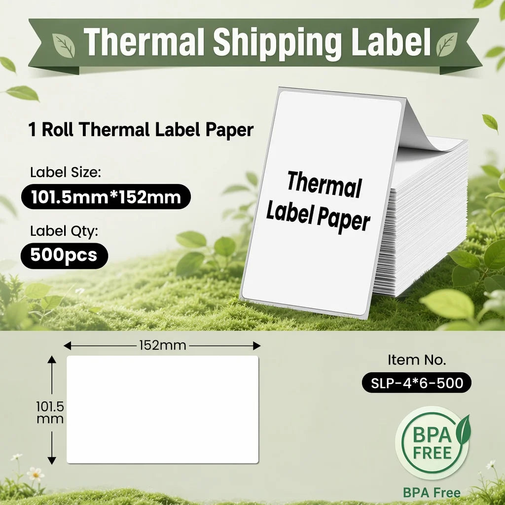 Phomemo 4x6 Inch 100/500 sheets Thermal Shipping Label Printer Self-Adhesive Thermal Printing Paper for 241BT 245BT 249BT D520BT