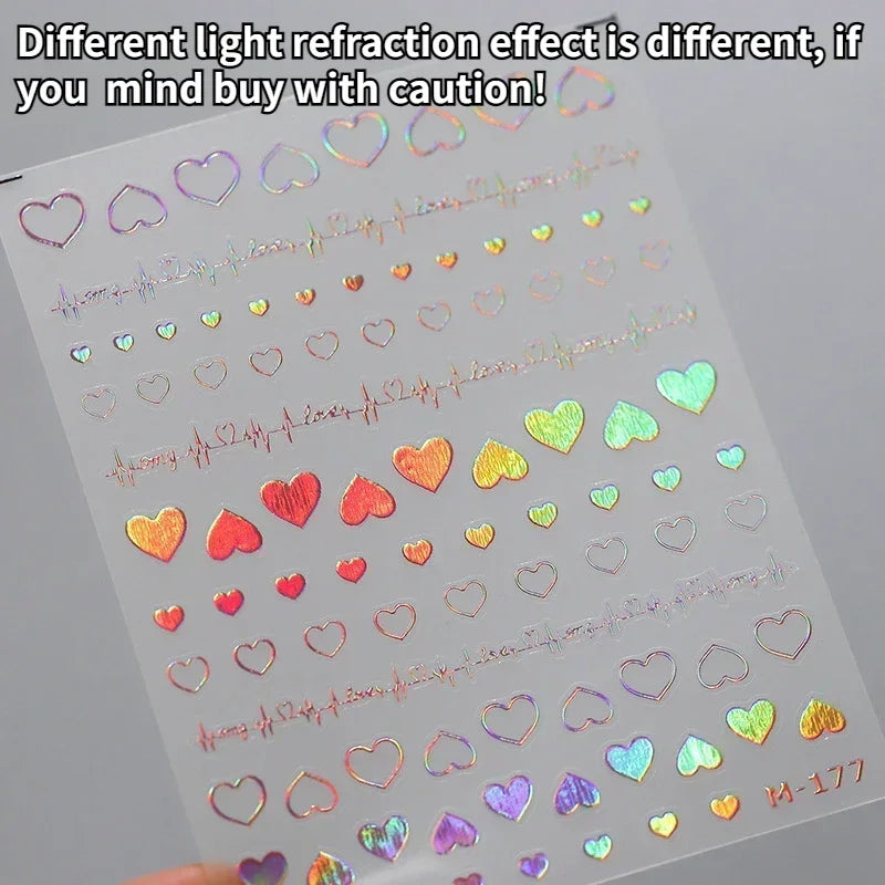 5D Gradient Love Gem Glitter Love Heart Colorful Cat's Eye Rhinestone Soft Self Adhesive Nail Art Stickers Shiny Manicure Decals