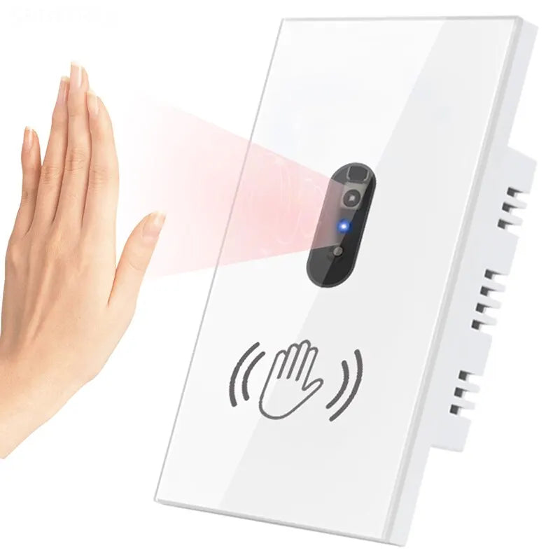EU US Smart Wall Light Switch Hand Sweep Sensor Infrared Sensor Switch Glass Display Panel Neutral Wire10A No Touch Needed ﻿