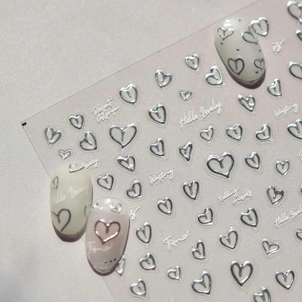 5D Gradient Love Gem Glitter Love Heart Colorful Cat's Eye Rhinestone Soft Self Adhesive Nail Art Stickers Shiny Manicure Decals