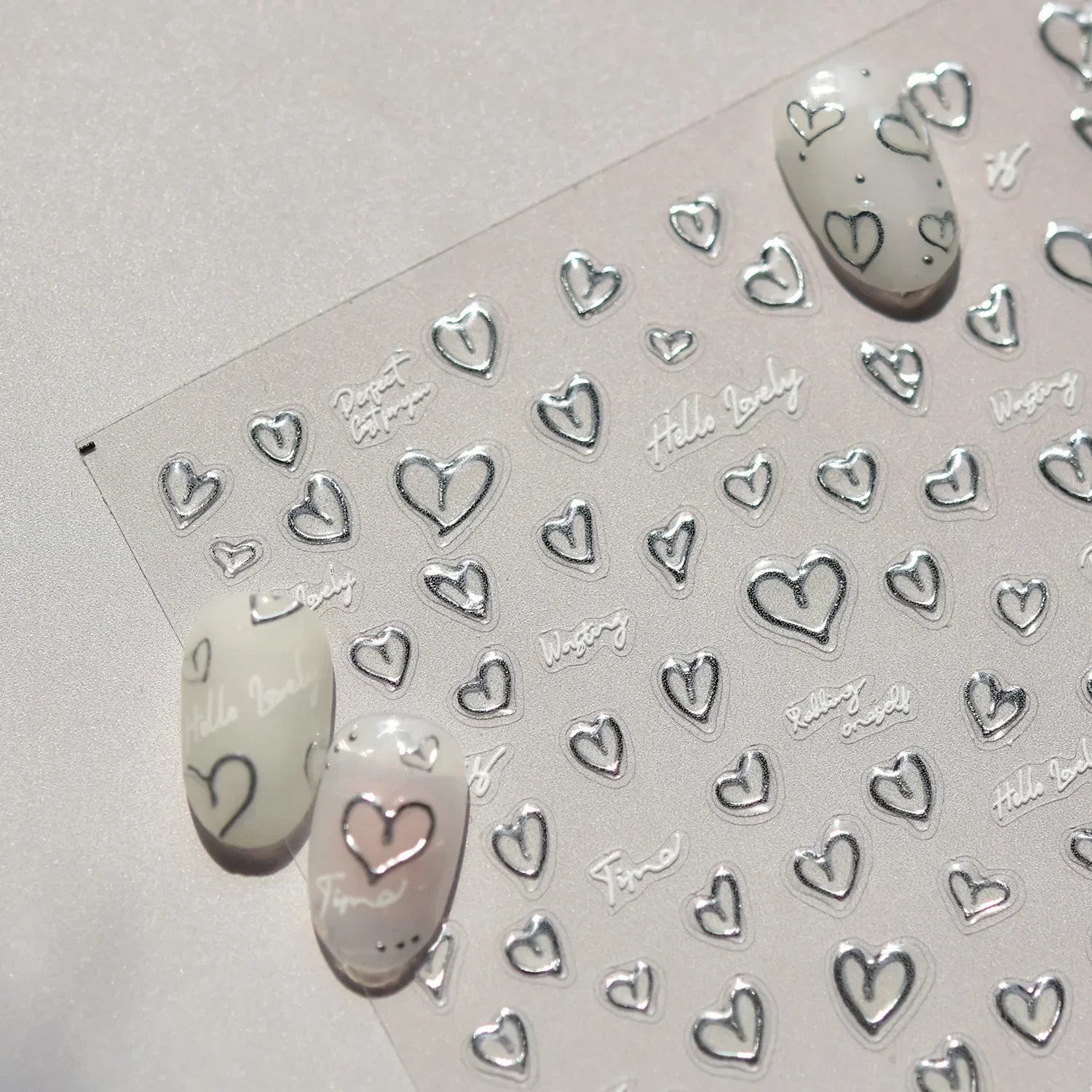 5D Gradient Love Gem Glitter Love Heart Colorful Cat's Eye Rhinestone Soft Self Adhesive Nail Art Stickers Shiny Manicure Decals
