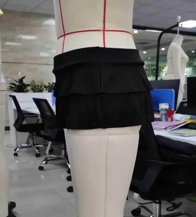 Mini Skirt Low Waist Solid Color Ruffle Hem Skirt For Women 2026 Summer New Sexy Role Play Schoolgirl Costume Ultra Short Skirt