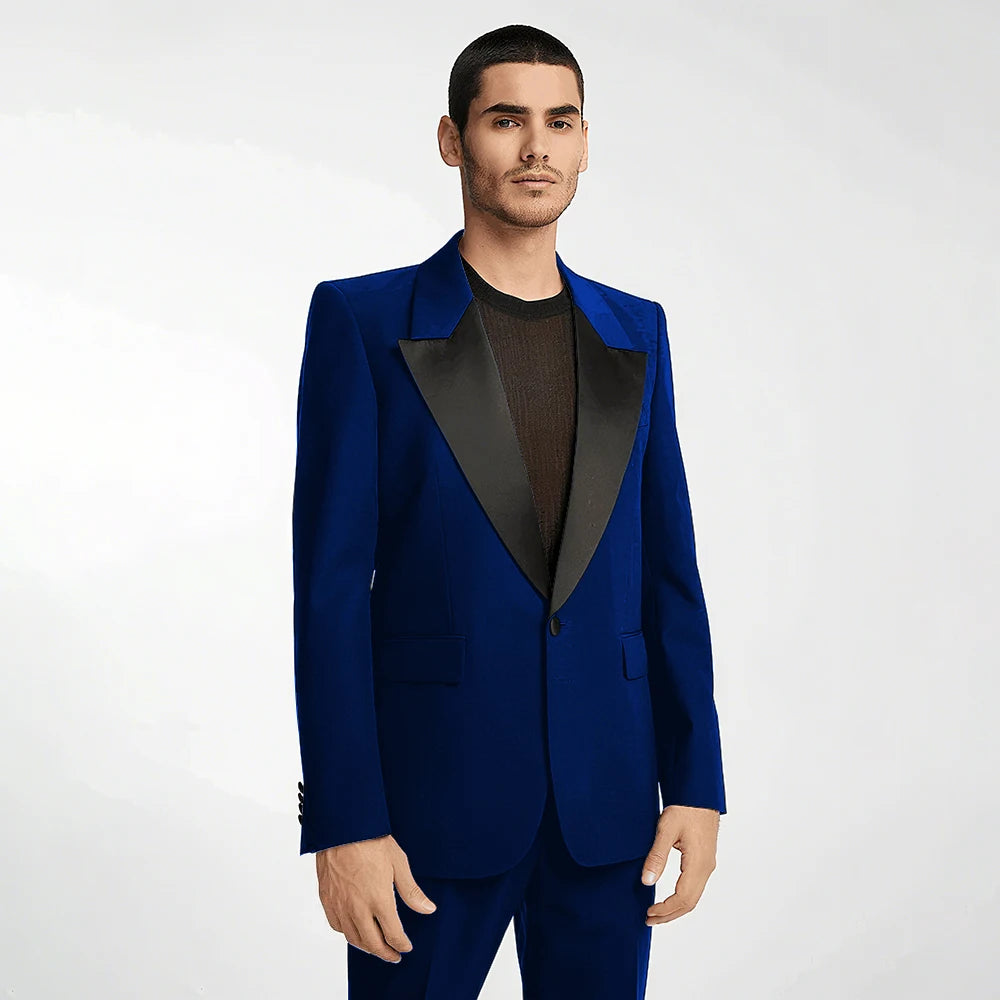 Handsome Black Men's Suit 2 Pieces Single Button Peak Lapel Set Daily Fashion Male（Blazer+Pants）