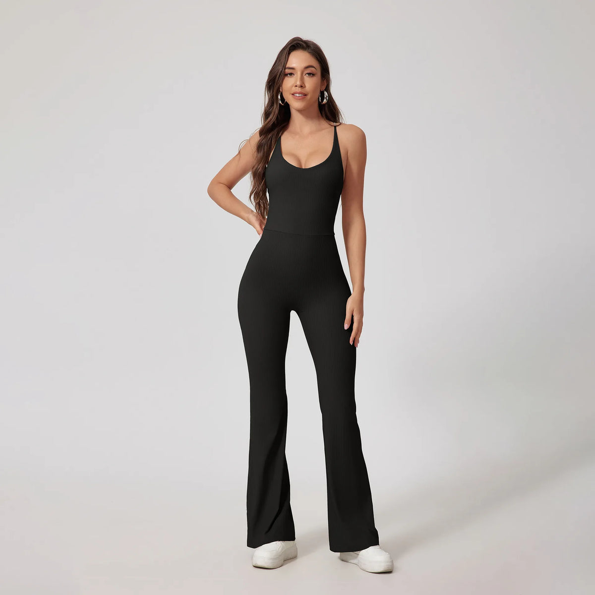 Women Thread Yoga Jumpsuit Sleeveless Gym Tracksuits Flared Overalls Workout Bodysuits Sportswear Female Sports One-Piece Outfit