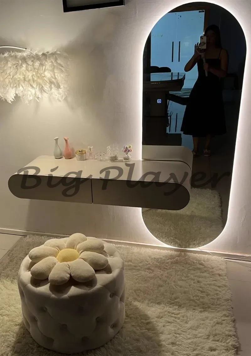 Cream Style Wall Mounted Dressing Table Minimalist Bedroom Furniture Set with Mirror