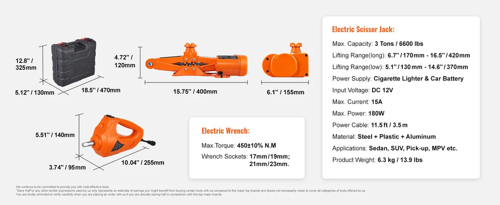 SucceBuy 3T Electric Car Jack Scissor Jack with Electric Impact Wrench 12V Car Jack with Double Saddle for SUV Truck Tire Change
