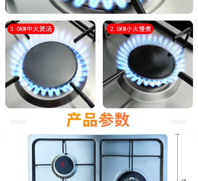 3-Burner Stainless Steel Gas Hob European Style Built-in Natural Gas Kitchen Stove