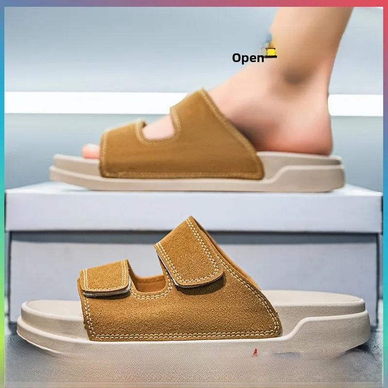 Birkent Men's Sandals Summer 2026 Outdoor Sports Beach Flat Slippers Thick Bottom Anti-slip Wear-resistant Casual Slip-ons